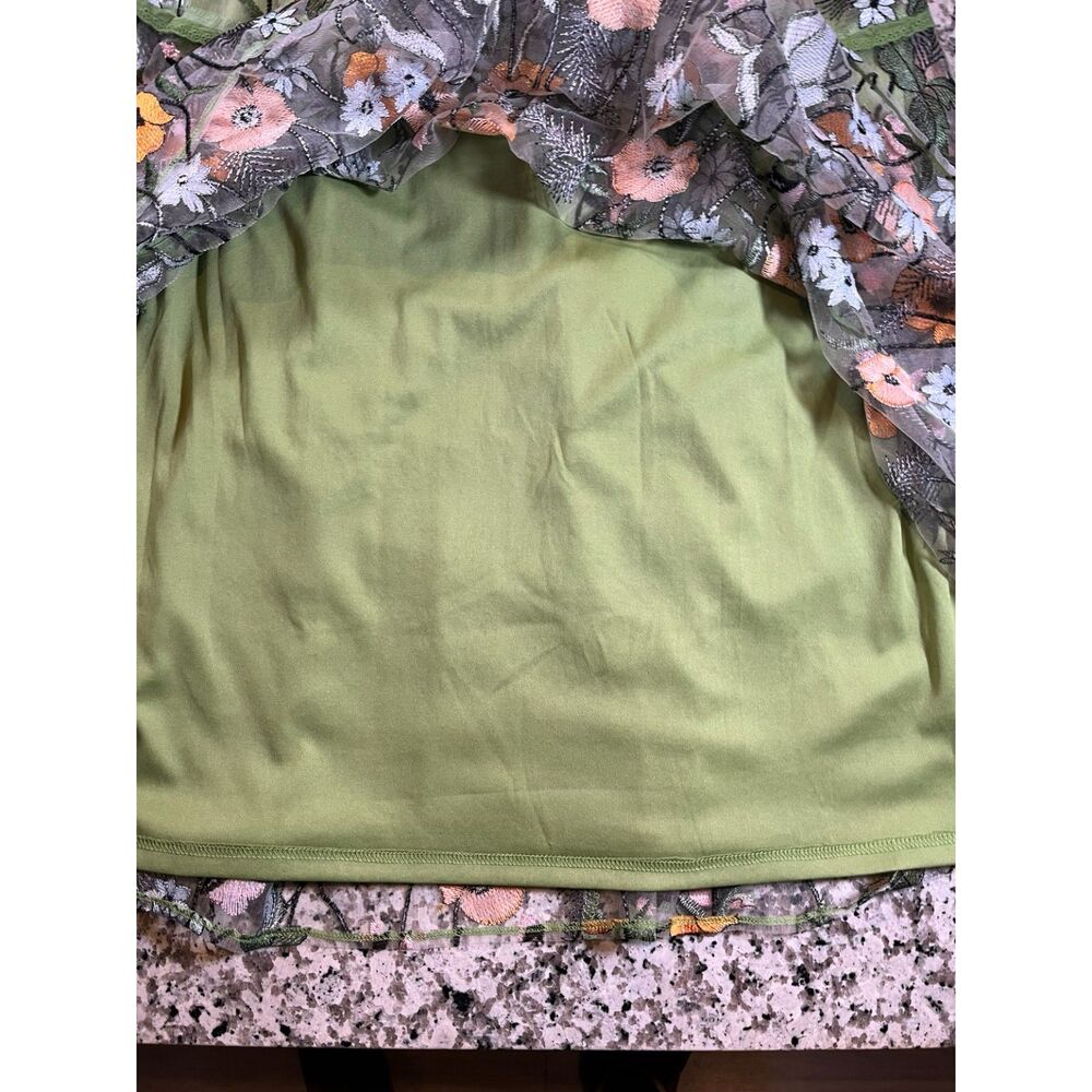 Womens JessaKae Floral Embroidered Mesh Midi Dress Green Orange Size L - Picture 14 of 15